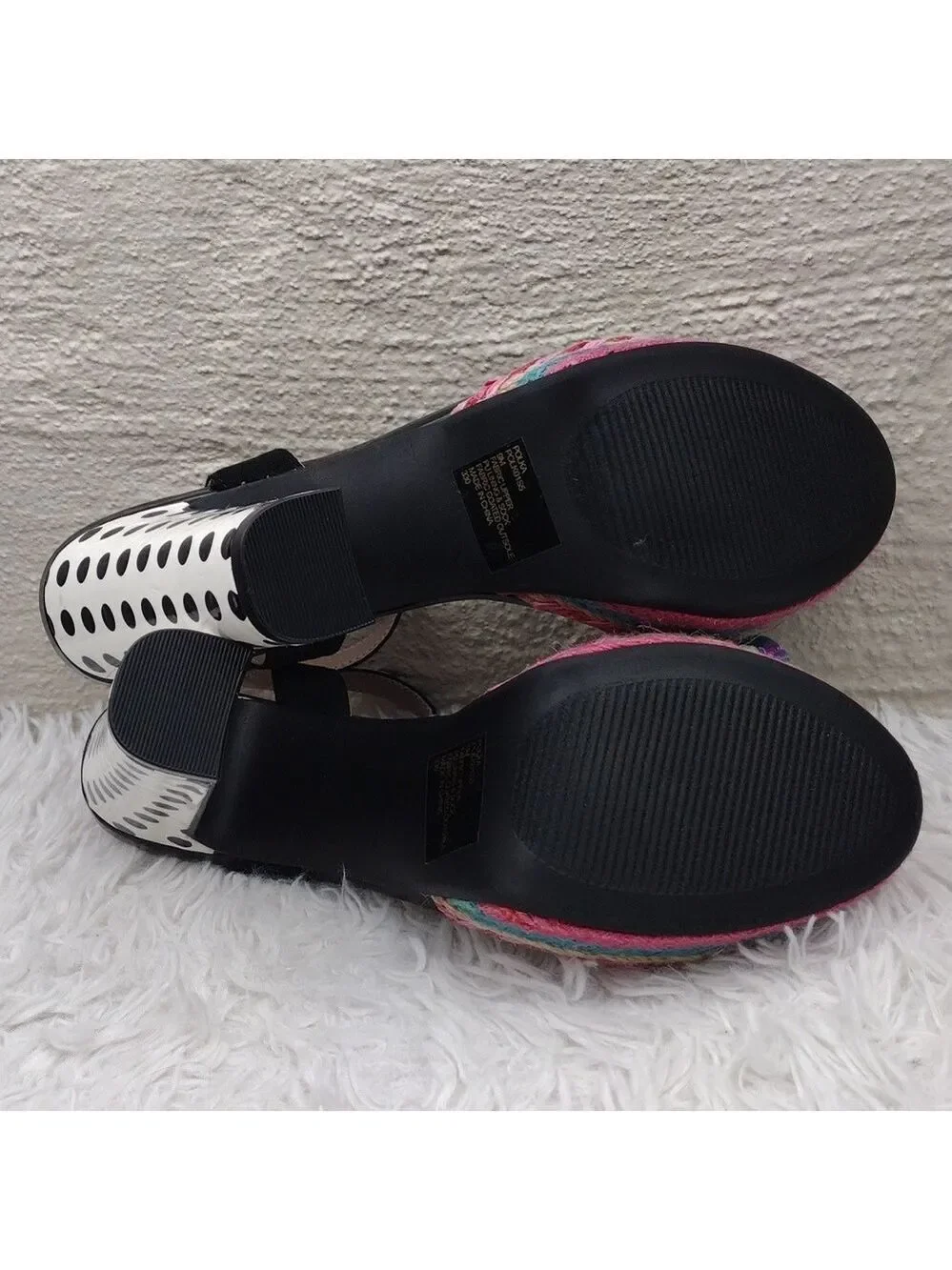 Betsey Johnson Polka Black White Embroidered Open Toe Slingback High Heel Shoe